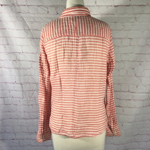 STYLUS Salmon and White Striped Button Down Long Sleeve Top - Size Medium - Picture 3 of 8